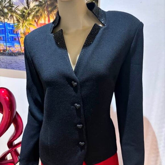 St John hearts jacket blazer studded rhinestones 12 Large designer evening - Picture 1 of 5